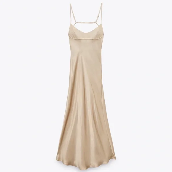zara satin dress with cut out detail ZARA WOMAN NWT SS22 WHITE SATIN EFFECT CUT OUT DRESS 2298/139